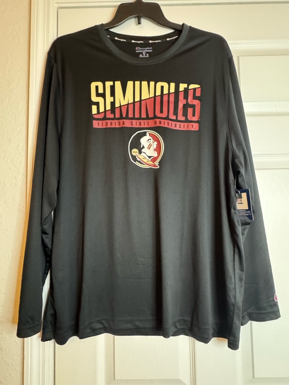 Champion Black Long-Sleeve Seminoles Graphic Tee with Garnet & Gold Accents